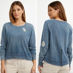 PAM & GELA DISTRESSED HI LOW SWEATSHIRT BACK ZIP DESIGNER LA CASUAL MEDIUM